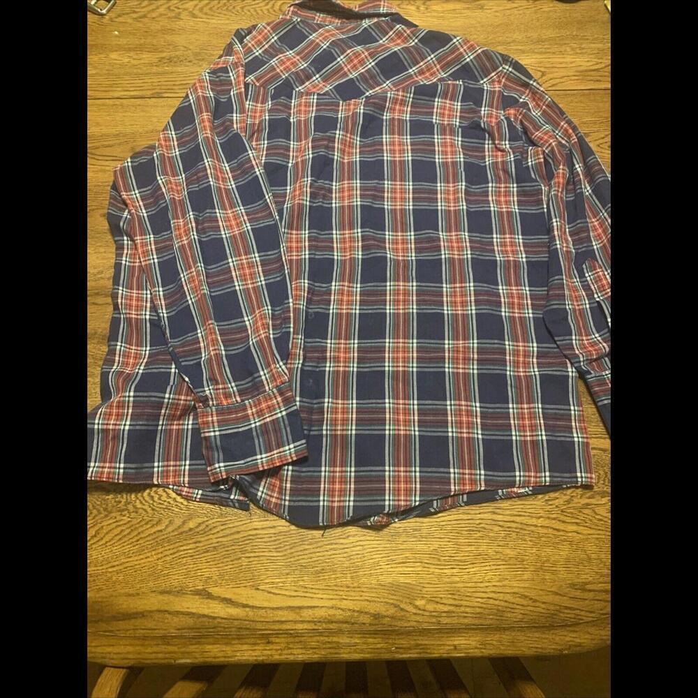 Vtg C Hart Button Up Shirt Big Men 1XL Blue Red Plaid Pearl Snap Western Cowboy - Picture 8 of 9